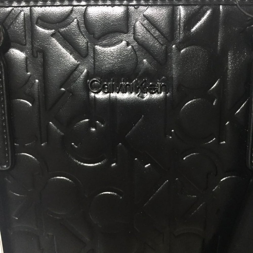 Calvin Klein Black Tote with Cardcase Purse Faux Leather Silver Accents - Picture 10 of 10